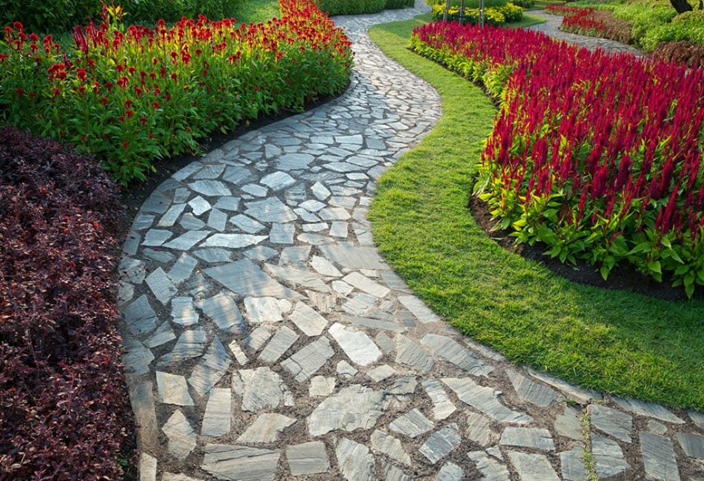 stone walkway in raleigh garden